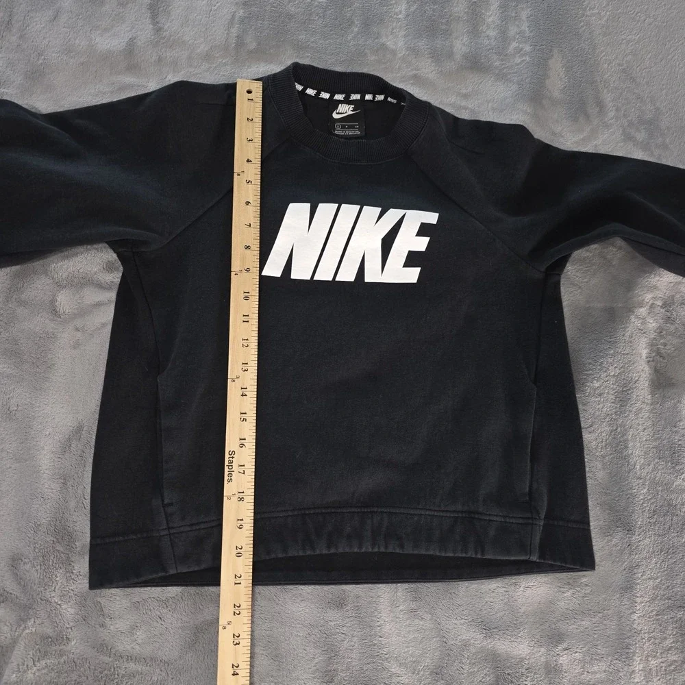 Nike Sportswear Optic Crewneck Top Womens Small Black NIKE Spell Out & Arm‎ Trim